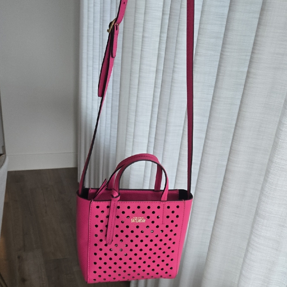Kate Spade SATURDAY handbag Vibrant Pink Crossbody Bag Perforated 100% Leather